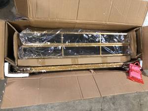 lot 9 image: Home Decorators Collection Gold Leaf Metal and Glass Rolling Bar Cart with Glass Top (30 in. W x 33 in. H) Customer Returns See Pictures