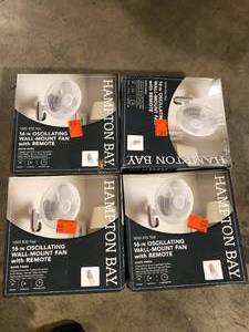 lot 12 image: Lot of Hampton Bay 16 in. Indoor Wall Mount Fan with Remote Customer Returns See Pictures