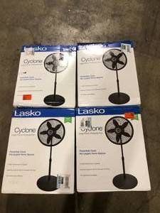 lot 15 image: Lot of Lasko 18 in. 3 Speed Oscillating Pedestal Fan with Adjustable Height, Easy Assembly, and Quiet Cooling for Any Room in Black  Customer Returns See Pictures
