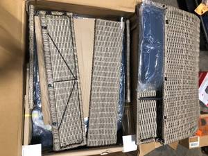 lot 41 image: 3-Seat Wicker Outdoor Patio Sofa Sectional Couch with Dark Blue Cushions   Customer Returns See Pictures