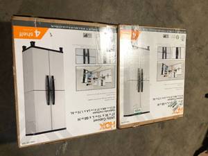 lot 20 image: Lot of HDX Plastic Freestanding Garage Storage Cabinet With Lockable Doors and Shelves in Gray (27 in. W x 68 in. H x 15 in. D)  Customer Returns See Pictures