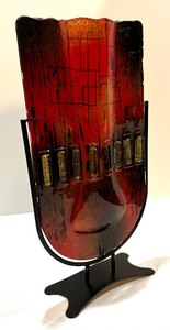 Art Glass Style Vase with Metal Stand