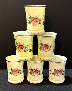 Six Heisey Hand Painted Custard Glass Tumblers