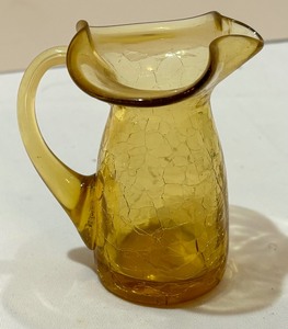Two Petite Amber Crackle Glass Vases