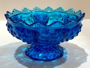 Fenton Colonial Blue Hobnail Pedestal Candle Holder Bowl and Creamer Pitcher