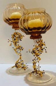 Pair of Vintage Amber Candle Holders