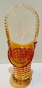 Vintage Light Marigold Amber Glass Basket Imperial Waffle Block