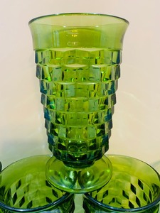 Vintage Indiana Glass 6 Whitehall Colony Avocado Green Footed Glasses