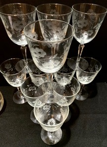 Set of Gorgeous Etched Wine Glasses and Decanter