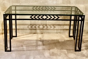 Contemporary Style Metal Beveled Glass Top Entryway Console Sofa Table
