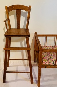 Vintage Wood Doll Bed and Highchair