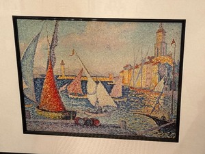 lot 59 image: Framed Dot Painting Print St. Tropez Nautical Fishing Port