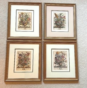 lot 30 image: Four Framed Vintage Flowers of the Month Prints