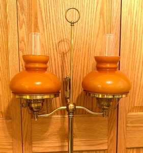 lot 110 image: Lovely Vintage Double Armed Floor Lamp with Amber Glass Shades