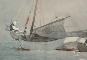 lot 127 image: Stowing the Sail Print by Winslow Homer