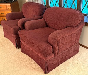 lot 69 image: Pair of Comfortable Upholstered Accent Arm Chairs