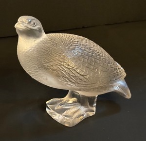 lot 8 image: Lalique of France Art Glass Model of a Quail  Lalique Frosted Crystal Quail Figurine