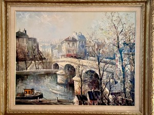 lot 1A image: Large Vintage Framed Lucien Delarue Oil on Canvas Painting