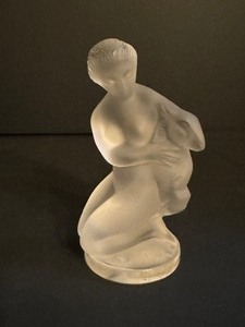 lot 24 image: Lalique Nude Lady Diana  Goddess of the Hunt with Deer Frosted Crystal Figurine