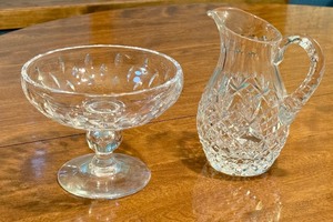lot 34 image: Vintage Crystal Beverage Pitcher and Vintage Crystal Compote