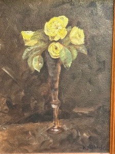 lot 77A image: Vintage Framed Still Life Oil Painting on Board