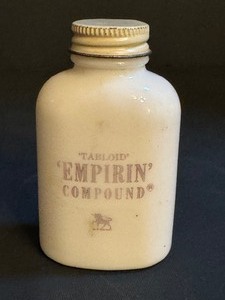 lot 32A image: Vintage Milk Glass Tabloid Empirin Compound Bottle