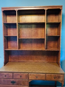 lot 19 image: Vintage Ethan Allen Heirloom Nutmeg Maple Desk and Heirloom Bookcase