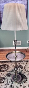 lot 119 image: Vintage 3 Way, Brushed Brass Floor Lamp with Tray and Shade