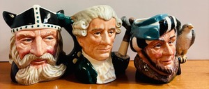 lot 85 image: Three Vintage Doulton 4 Toby Mugs including Vikings COPR 1958, Apothopy COPR 1962 and The Falconer COPR 1959