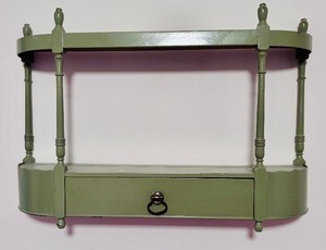 lot 99 image: Vintage Decorative Two Tiered Olive Green Wall Shelf
