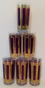 lot 186 image: Beautiful Vintage Mid Century Purple and Gold Highball Glasses