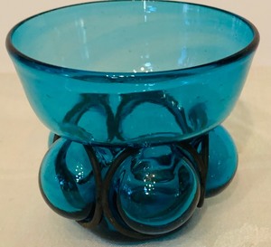 lot 195 image: Vintage Hand Blown Caged Forced Glass Teal Blue Goblet
