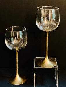 lot 197 image: Gorgeous Vintage Solid Brass Stem Wine Glasses from Thailand