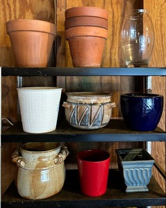 lot 292 image: Storage Shelf with Pots and Planters
