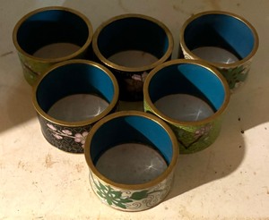 lot 390 image: Six Vintage Cloisonn Napkins Rings