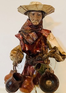 lot 182 image: Vintage Folk Art Paper Mache Mexican Man Carrying Pottery