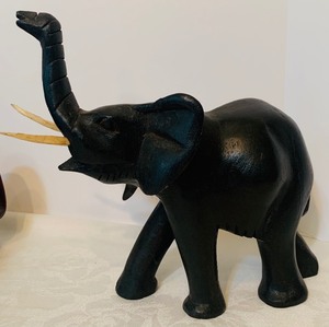 lot 185 image: Beautiful Vintage Handmade Wood Lion and Elephant Figurines