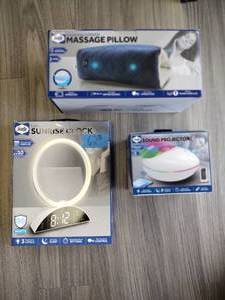 New Sealy Accessories Vibrating Foldable Massage Pillow, Light-ip Ring Sunrise Clock, Sound Projector Sleep Aid