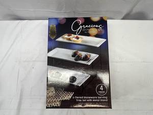 lot 15 image: Gracious Dining 3-Tiered Stoneware Serving Tray with Metal Stand