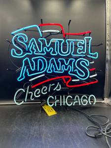 lot N013 image: Samuel Adams Flag Neon Light Up Sign - Cheers Chicago