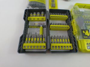 lot 71 image: Lot Of Ryobi Tools 40 Piece Drill Impact  Driver Set Masonry Drill Bits Glue Sticks And More