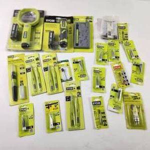 lot 84 image: Lot Of Twenty Two Miscellaneous Ryobi Items Flashlight Magnifying Light Hobby Blades And More