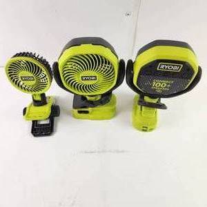 lot 87 image: Two Ryobi Clip Fans PCF02 FVF51 And Clip Speaker PCL615