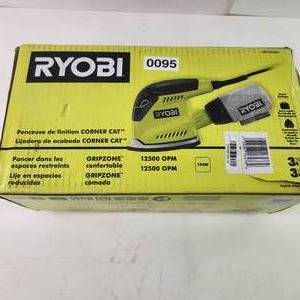 lot 95 image: Ryobi Corded Corner Cat Finish Sander With Dust Bag CFS1503GK Soft Case