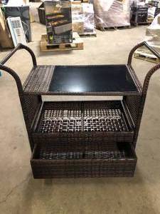 Wicker Outdoor Bar Cart with Storage Cabinet by Karl home Customer Returns See Picture