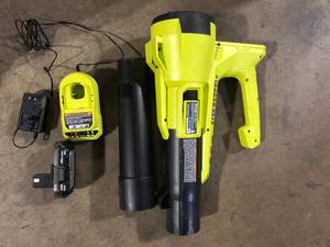 RYOBI ONE 18V 90 MPH 250 CFM Cordless Battery Leaf BlowerSweeper with 2.0 Ah Battery and Charger  Customer Returns See Picture