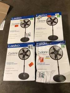 Lot of Lasko 18 in. 3 Speed Oscillating Pedestal Fan with Adjustable Height, Easy Assembly, and Quiet Cooling for Any Room in Black v  Customer Returns See Picture