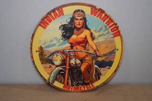 lot 177 image: Metal Indian Warrior Motorcycle Sign