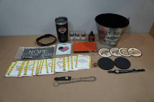 lot 240 image: Assorted Harley Davidson -Beer Bucket, Mug, Boot Mark Remover, Coasters