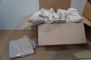 lot 21 image: King Comforter with Pillowcases -Khaki Gold Metallic Marble